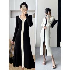 批发法式赫本风<b class='q'>黑色</b>针织连衣裙女2026春季新款复古修身V领内搭<b class='q'>打底裙</b>