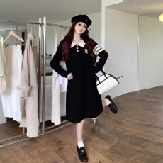 批发大码<b class='q'>甜美</b>遮肚子减龄针织长袖连衣裙女秋装A字裙子胖mm显瘦毛衣裙