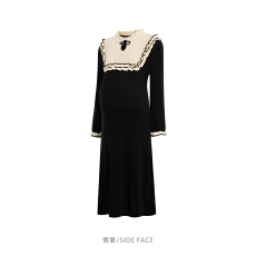 批发大码春秋公主裙<b class='q'>甜美</b>减龄蕾丝拼接黑色丝绒长裙胖mm法式绝美连衣裙