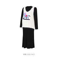 批发2026春秋大码连衣裙新款韩版时尚刺绣木马马甲+百褶裙<b class='q'>打底裙</b>套装