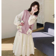 批发森系文艺小清新<b class='q'>连衣裙</b>套装女2026春季新款<b class='q'>绣花</b>长裙针织马甲两件套