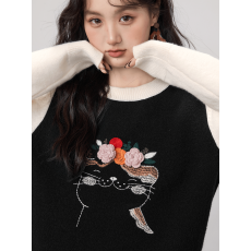 批发大码胖mm春秋新款时尚假两件设计针织连衣裙<b class='q'>黑色</b>打底毛衣裙子女装