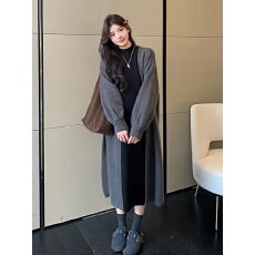 批发大码法式慵懒风长袖针织开衫女2026春秋新款高级感<b class='q'>中长款</b>毛衣外套