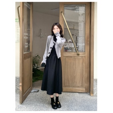 批发灰色小香风设计感灰色<b class='q'>开衫</b>外套<b class='q'>黑色</b>裙子两件套气质套装女2026春秋