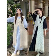 批发大码休闲衬衫连衣裙套装女夏胖mm2-300斤宽松叠穿镂空<b class='q'>罩衫</b>两件套