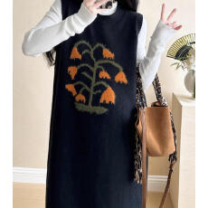 批发2026连衣裙女春秋毛衣马甲简约复古针织<b class='q'>背心</b>圆领<b class='q'>打底</b>无袖过膝长裙