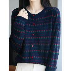 批发韩系提花小玫瑰圆领长袖针织开衫气质高级高<b class='q'>大码</b>女装显瘦外套上衣