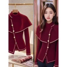 批发山羊绒半高领斗篷毛衣2026年春秋法式复古洋气圣诞新年红色<b class='q'>针织衫</b>