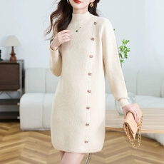 批发配大衣加厚毛衣女秋冬2025新款中长款打底衫内搭遮屁股针织连衣裙