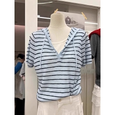 批发设计感假两件连帽短袖针织t恤女夏季薄款独特别致松弛感冰丝上衣