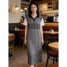 批发时尚<b class='q'>条纹</b>短袖连衣裙女2026夏季大码孕妇百搭显瘦洋气别致女裙子