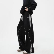 批发秋冬新款-美式条纹<b class='q'>休闲裤</b>新款宽松直筒阔腿高街运动长裤子男女款