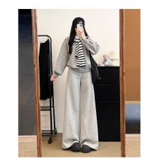批发秋冬新款-美式运动裤女小个子显瘦宽松休闲卫裤宽松微喇叭裤子
