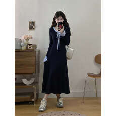 批发秋冬新款-法式复古赫本风拼接<b class='q'>撞色</b><b class='q'>连衣裙</b>女大衣内搭中长裙