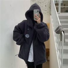 批发秋冬新款-羊羔毛连帽外套<b class='q'>情侣</b><b class='q'>百搭</b>加绒加厚宽松<b class='q'>大码</b>棉服