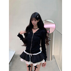 批发秋冬新款-法式可爱翅膀连帽<b class='q'>卫衣</b>外套女收腰撞色<b class='q'>短款</b>外套