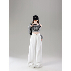 批发秋冬新款-美式复古褶皱直筒牛仔裤女宽松小个子梨形拖地裤特大码