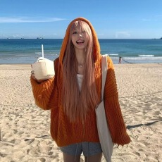 批发秋冬新款-韩系慵懒连帽麻花针织毛衣女宽松拉链短款开衫外套上衣