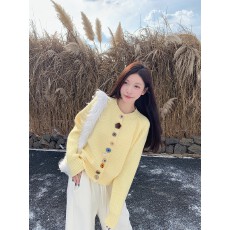 批发秋冬新款-北极绒洗水韩系慵懒风彩色纽扣针织开衫女百搭毛衣外套