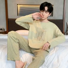 批发睡衣<b class='q'>男</b>秋冬季新款纯棉圆领休闲套装青年套装家居服<b class='q'>男</b>（纯棉）
