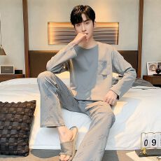 批发睡衣男秋冬新款纯棉家居服青年圆领休闲可外穿家居服套装男