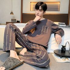 批发睡衣男秋冬新款纯棉家居服青年圆领休闲可外穿家居服套装男