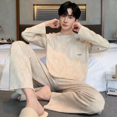 批发睡衣男秋冬季新款纯棉圆领休闲套装青年套装家居服男（纯棉）