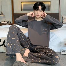 批发睡衣<b class='q'>男</b>秋冬季新款纯棉圆领休闲套装青年套装家居服<b class='q'>男</b>（纯棉）