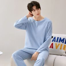批发长袖纯棉睡衣薄款<b class='q'>男</b>套装家居服青年秋季纯棉加厚套头可外穿