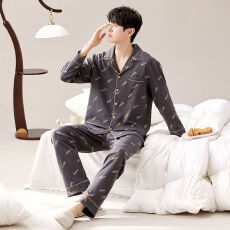 批发秋冬季<b class='q'>男</b>睡衣长袖纯棉家居服<b class='q'>男</b>士秋季直播开衫套装薄款<b class='q'>男</b>