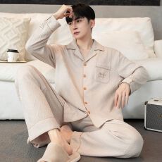 批发睡衣<b class='q'>男</b>秋冬新款空气棉夹层睡衣<b class='q'>男</b>高品质长袖长裤家居服套装300克