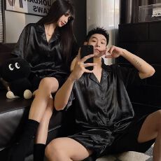 批发冰丝情侣睡衣<b class='q'>男士</b>夏季<b class='q'>短袖</b>加大码华尔绵丝四面弹 五线缝肥佬L-5XL