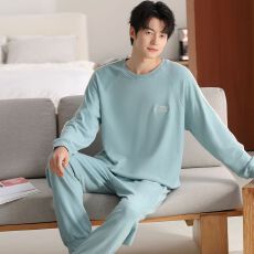 男士德绒睡衣长袖长裤休闲简约两件套春秋2025新款家居服可外穿