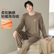 秋冬季海岛绒男睡衣珊瑚绒保暖家居服加绒加厚直播睡衣长袖套装