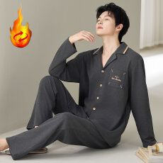 批发冬季长袖开衫蚕丝羊毛绒保暖睡衣薄款男套装家居服青年秋季德绒