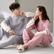 批发秋季女睡衣长袖家居服<b class='q'>情侣</b><b class='q'>冬季</b>空气夹层直播开<b class='q'>衫</b>空气棉套装薄款男