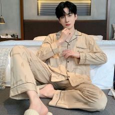 批发长袖纯棉睡衣男套装家居服<b class='q'>全棉</b>青年秋季纯棉休闲开衫春秋直播