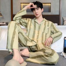 批发长袖纯棉睡衣薄款男套装家居服<b class='q'>全棉</b>青年秋季纯棉休闲开衫春秋直播