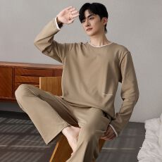 批发长袖纯棉睡衣薄款男套装家居服<b class='q'>全棉</b>青年秋季纯棉春季套头春秋直播