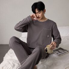 批发长袖纯棉睡衣薄款男套装家居服<b class='q'>全棉</b>青年秋季纯棉春季套头春秋直播