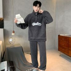 批发<b class='q'>睡衣</b>男秋冬季米粒<b class='q'>绒</b>加<b class='q'>绒</b>加厚长袖<b class='q'>珊瑚</b><b class='q'>绒</b>套装半拉链款可外穿家居服