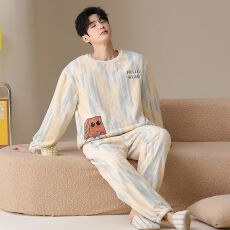 批发秋冬季法兰<b class='q'>绒</b>青少年加厚加<b class='q'>绒</b>男士<b class='q'>睡衣</b>冬天青年学生<b class='q'>珊瑚</b><b class='q'>绒</b>保暖套装