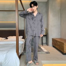 批发长袖纯棉睡衣薄款男套装家居服<b class='q'>全棉</b>青年秋季纯棉休闲开衫春秋直播
