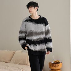 批发300克米粒绒男士睡衣冬季<b class='q'>新款</b>圆领长袖长<b class='q'>裤</b>保暖家居服套<b class='q'>装</b>