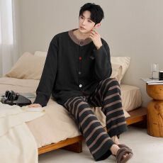 批发300克米粒绒男士保暖睡衣冬季<b class='q'>新款</b>长袖长<b class='q'>裤</b>开衫家居服套<b class='q'>装</b>