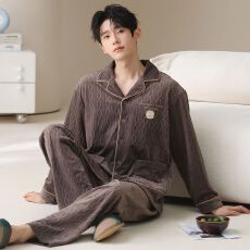 批发秋冬季海岛<b class='q'>绒</b>开衫翻领<b class='q'>睡衣</b>男休闲青年保暖加厚<b class='q'>珊瑚</b><b class='q'>绒</b>家居服套装