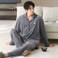 批发秋冬季海岛<b class='q'>绒</b>开衫翻领<b class='q'>睡衣</b>男休闲青年保暖加厚<b class='q'>珊瑚</b><b class='q'>绒</b>家居服套装