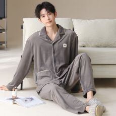 批发秋冬季海岛<b class='q'>绒</b>开衫翻领<b class='q'>睡衣</b>男休闲青年保暖加厚<b class='q'>珊瑚</b><b class='q'>绒</b>家居服套装