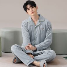 批发秋冬季海岛<b class='q'>绒</b>开衫翻领<b class='q'>睡衣</b>男休闲青年保暖加厚<b class='q'>珊瑚</b><b class='q'>绒</b>家居服套装