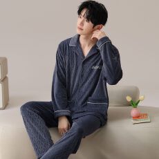 批发秋冬季海岛<b class='q'>绒</b>开衫翻领<b class='q'>睡衣</b>男休闲青年保暖加厚<b class='q'>珊瑚</b><b class='q'>绒</b>家居服套装